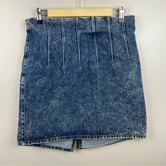 & Other Stories High Waist Mini Skirt Size 10 Acid Wash Pleated 80s 90s Denim - Picture 1 of 6